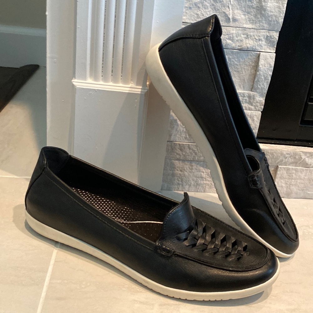 Bandolier Black Loafers with White Soles